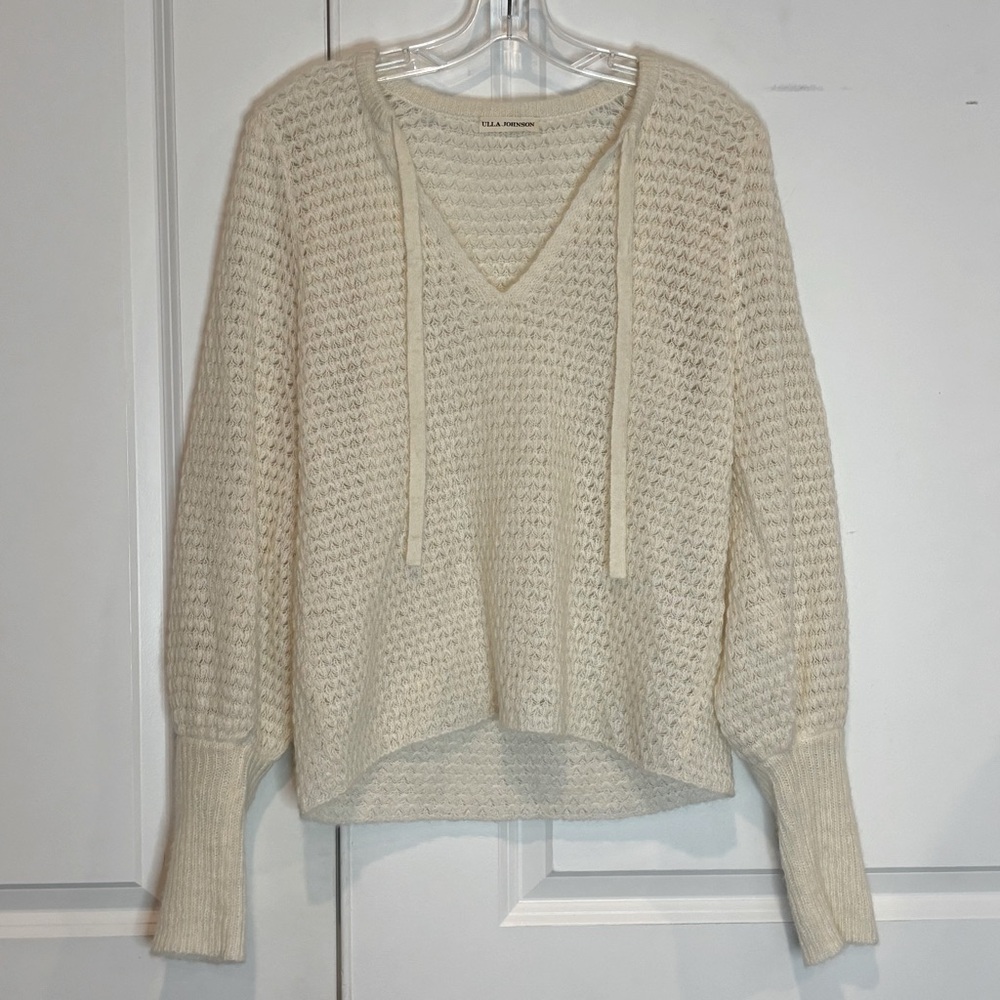 Ulla Johnson Lara Ivory Alpaca Blend Tie Neck Sweater M - Picture 2 of 8